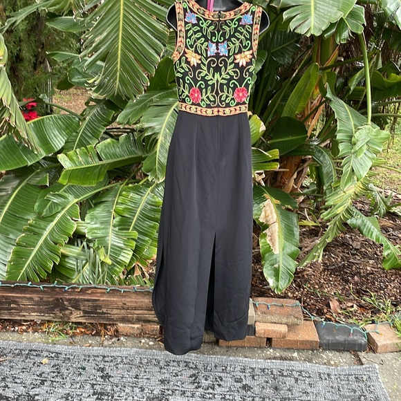 Vintage, AJ Bari silk beaded dark floral gown - Picture 8 of 11